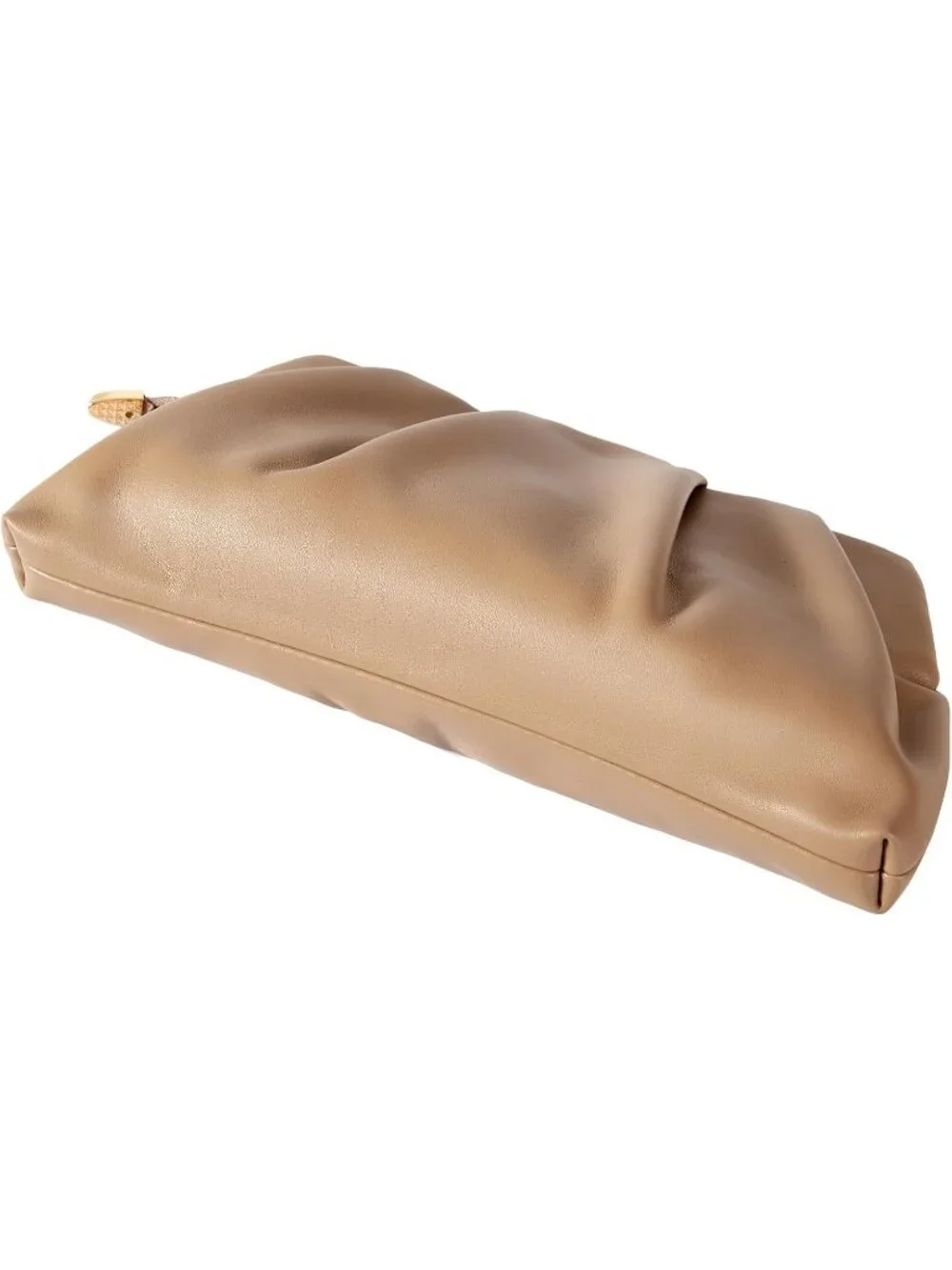 👜Women's Taupe Leather Ruched Clutch Purse Detachable Metal Chain Crossbody Bag